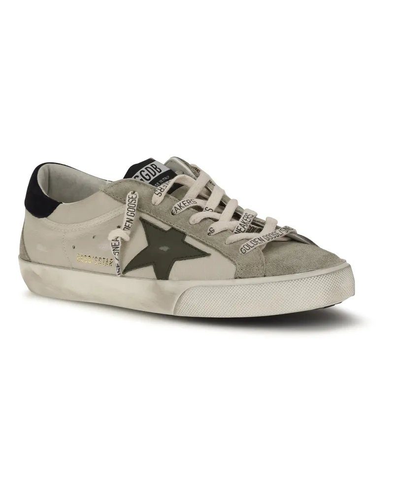 Golden Goose Men's Super Star Sneakers Cream-Grey-Olive Green-Dark Blue Cream/grey/olive Green/dark Cream