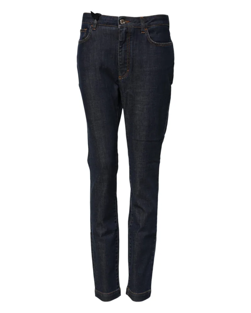 Dolce & Gabbana Women's Blue Queen Patch Audrey Mid Waist Denim Jeans Cotton Elastane Clothing Navy
