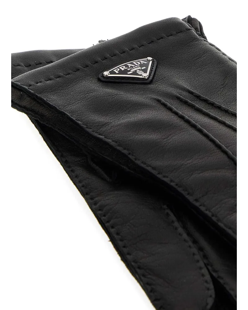 Prada Men's Black Nappa Leather Gloves Nero Guanti Black