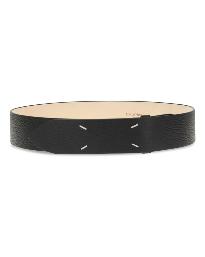 Maison Margiela Women's Belt Four-Stitch Grained Black Calf Leather Black