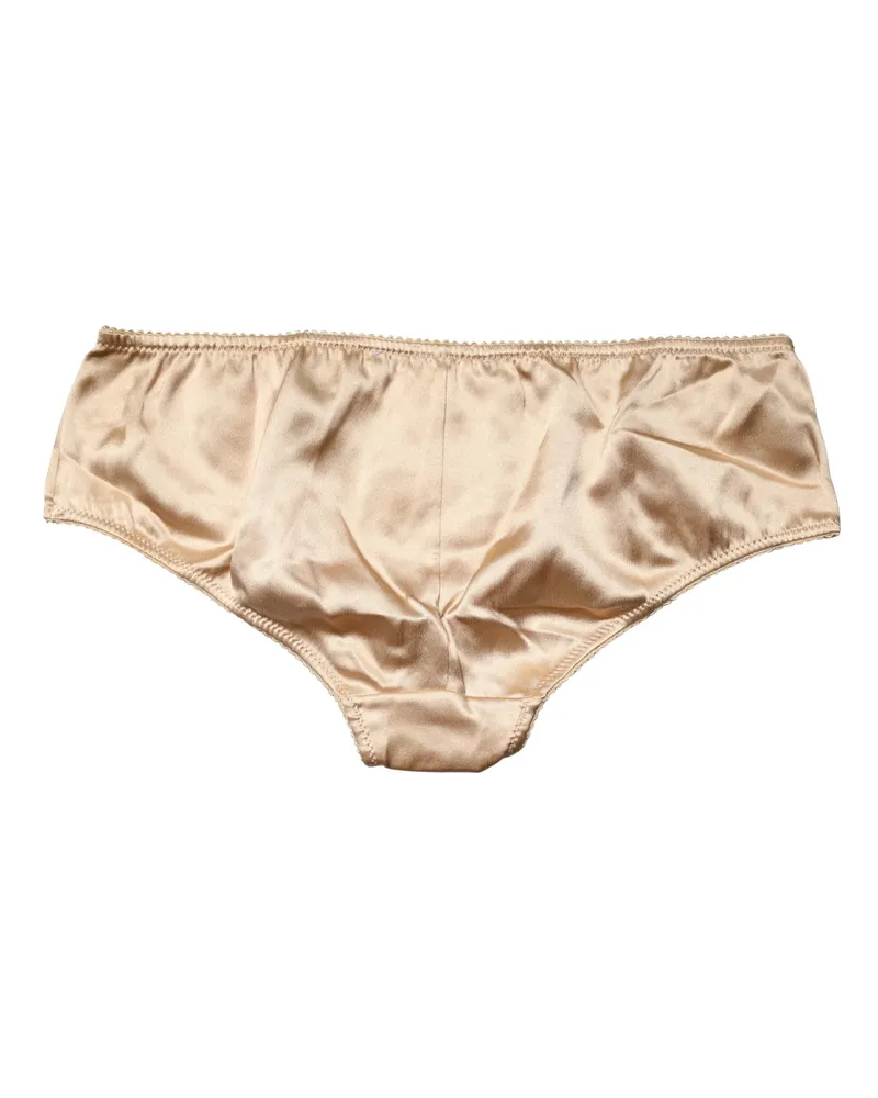 Dolce & Gabbana Women Beige Silk Stretch Mid Waist Brief Panty Underwear Elastane Clothing Beige