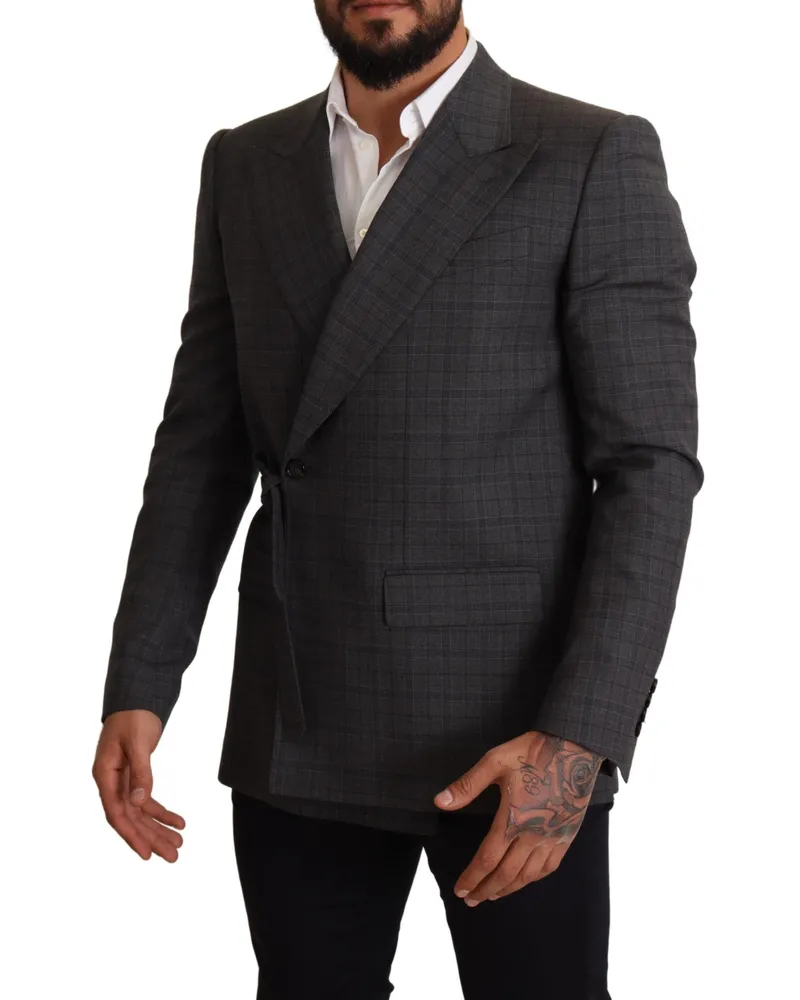 Dolce & Gabbana Men's Gray Check Wool Slim Fit Blazer Jacket Clothing Gray