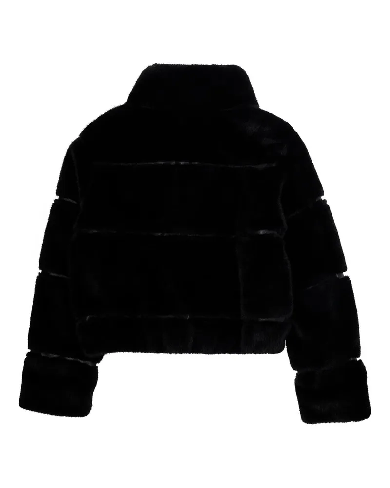 Monnalisa Girls' Plush Bomber Jacket Black Polyester Coat Black