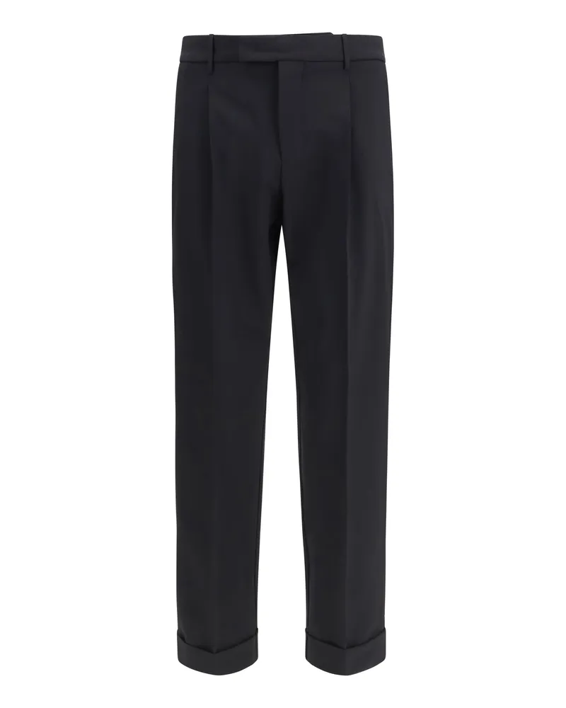 CRUNA Men's Pants Carrot Fit Single Pleat Virgin Wool Black Fleece (ovis Aries) Trousers Black