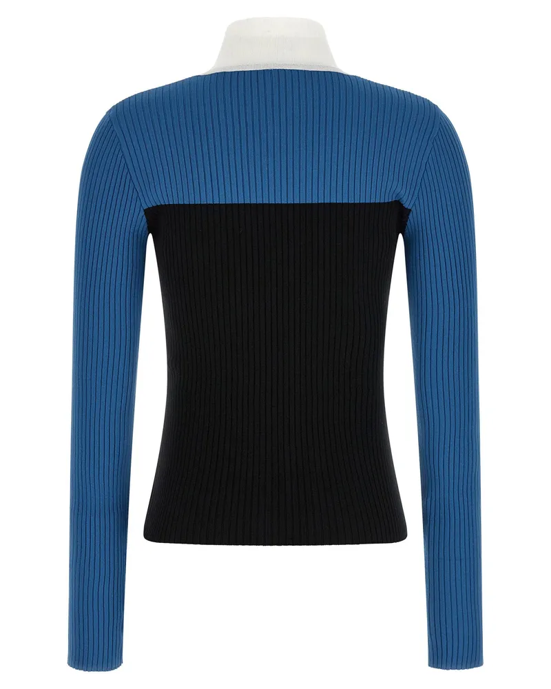 Courrèges Tricolor Color-Block Ribbed Sweater — Blue Blue