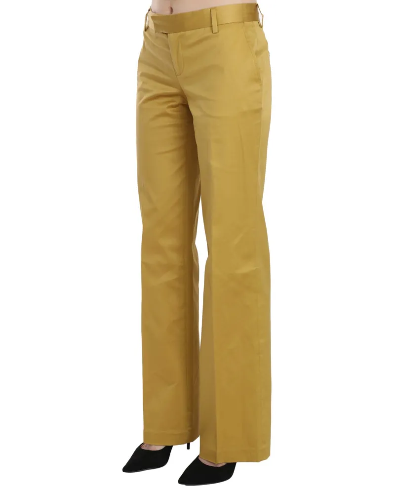 Just Cavalli Women Mustard Yellow Straight Formal Trousers Pants Cotton Yellow