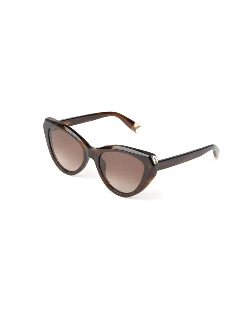 Furla Women's Sunglasses Glossy Brown Striped Havana Acetate Eyewear Brown