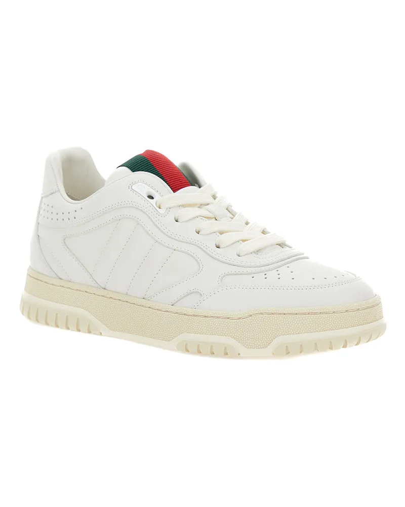Gucci Women's White Low Top Sneakers With Web Detail Calf Skin Trainers White