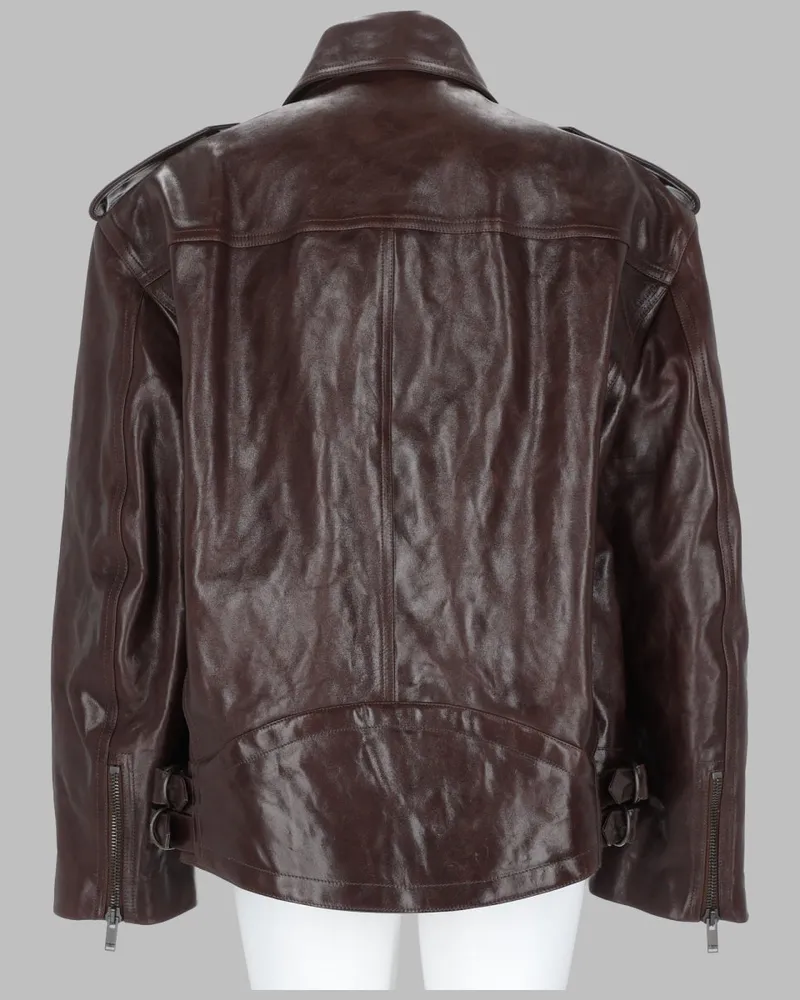 Saint Laurent Leather Biker Jacket — Brown Brown