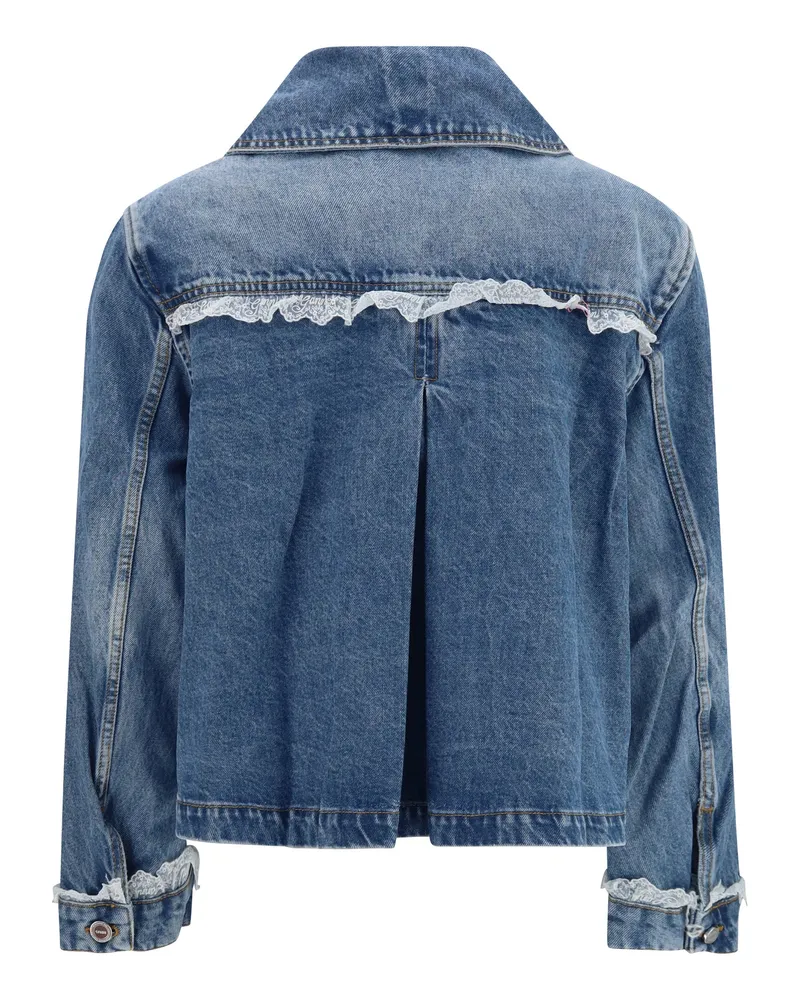 Ganni Lace-Trimmed Denim Jacket — Blue Blue