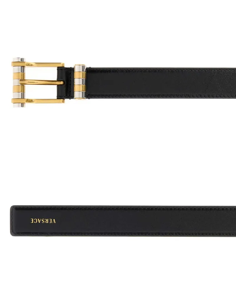 Versace Leather with Gold-Tone Hardware Belt — Black Black