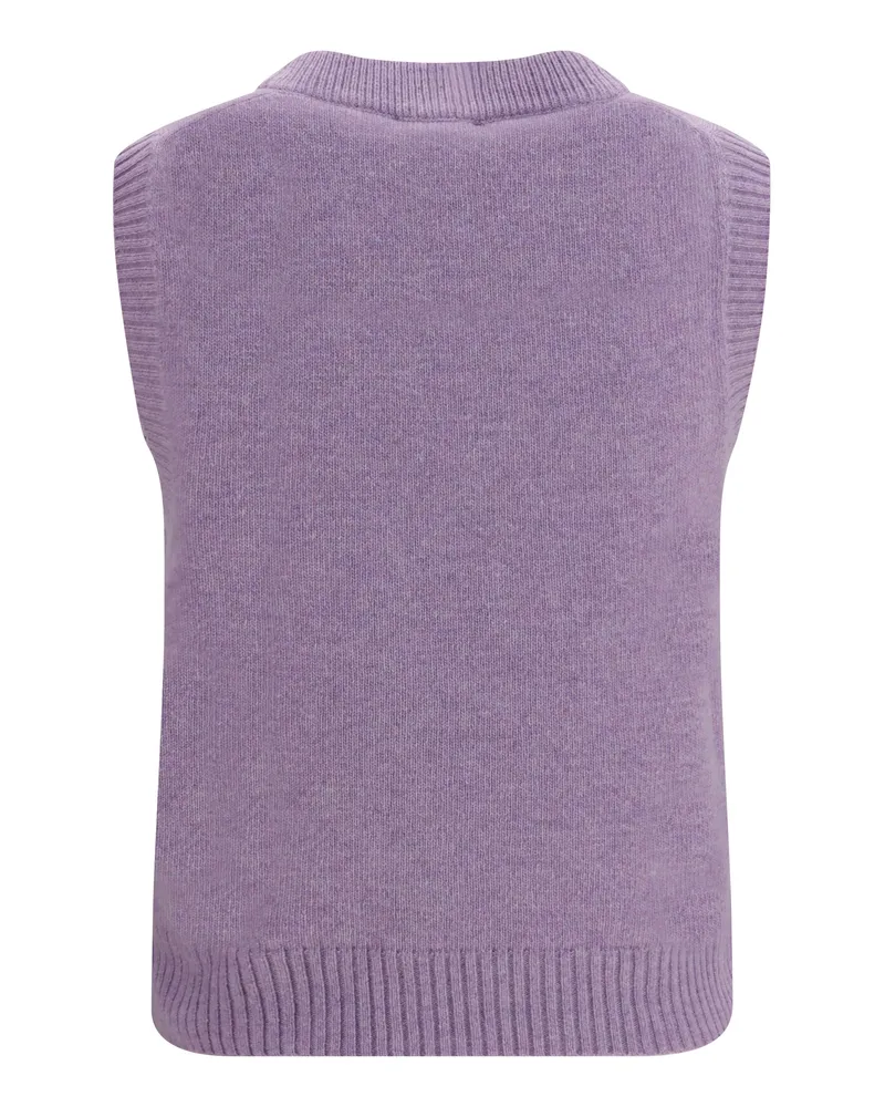 Ganni Teddy Bear Jacquard Alpaca Wool-Blend Vest — Purple Purple