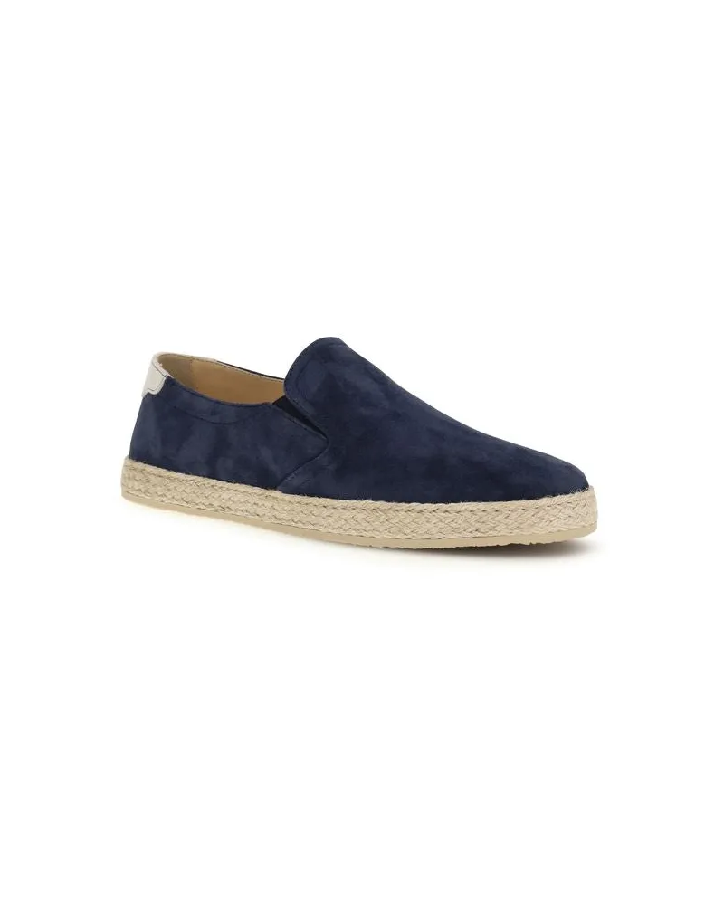 Brunello Cucinelli Men's Blue Calf Leather Bos Taurus Espadrilles Shoe Navy