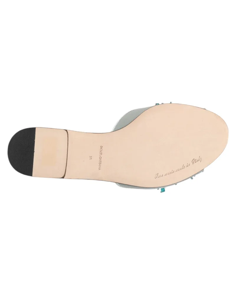 Dolce & Gabbana Women's Silver Blue Leather Bead Embellish Slide Shoes Blue, Silk Viscose Blue