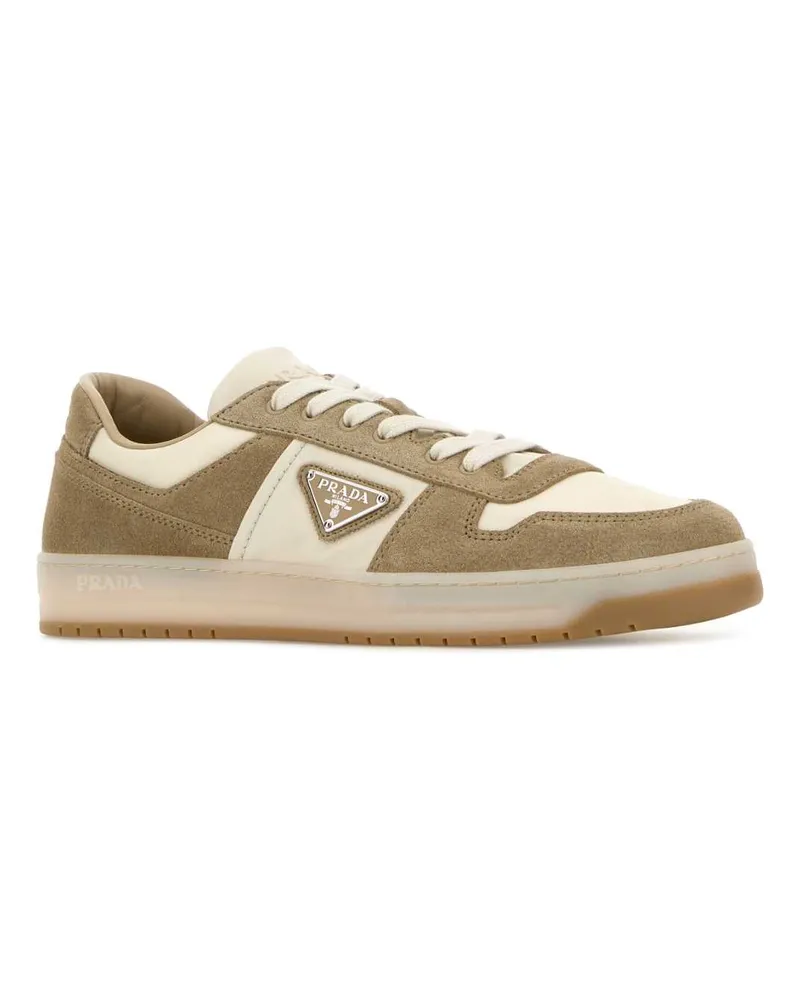 Prada Men's Two-Tone Canvas And Suede Downtown Sneakers Deserto 1 Beige