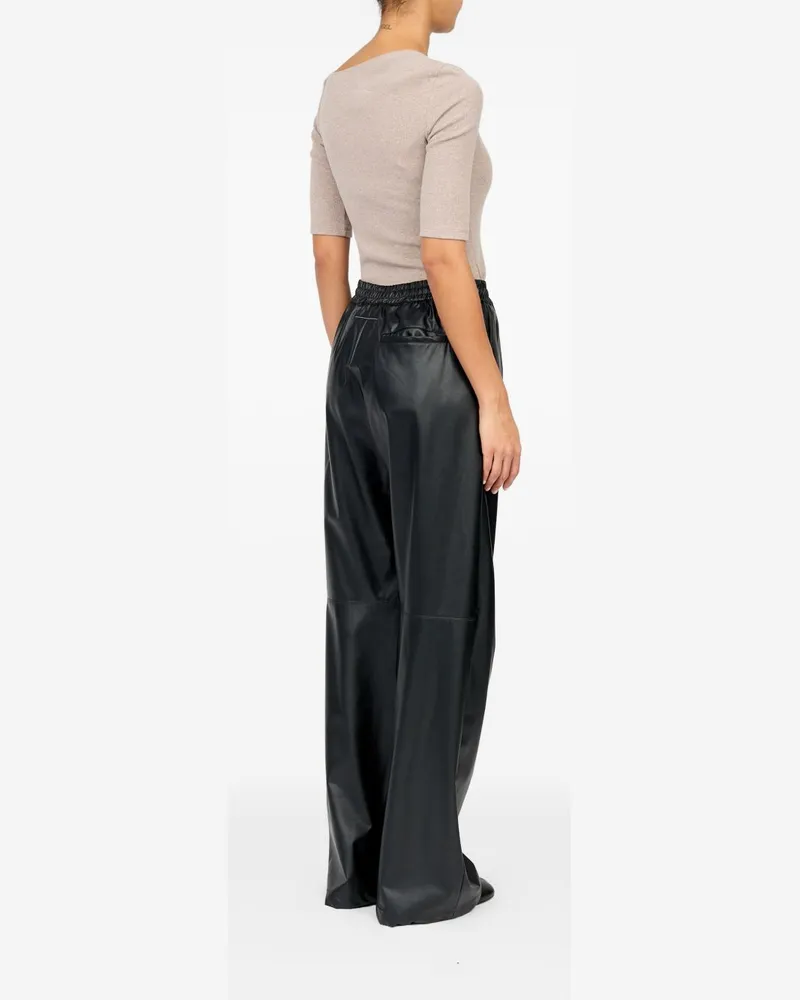 Maison Margiela Faux Leather Wide-Leg Trousers — Black Black