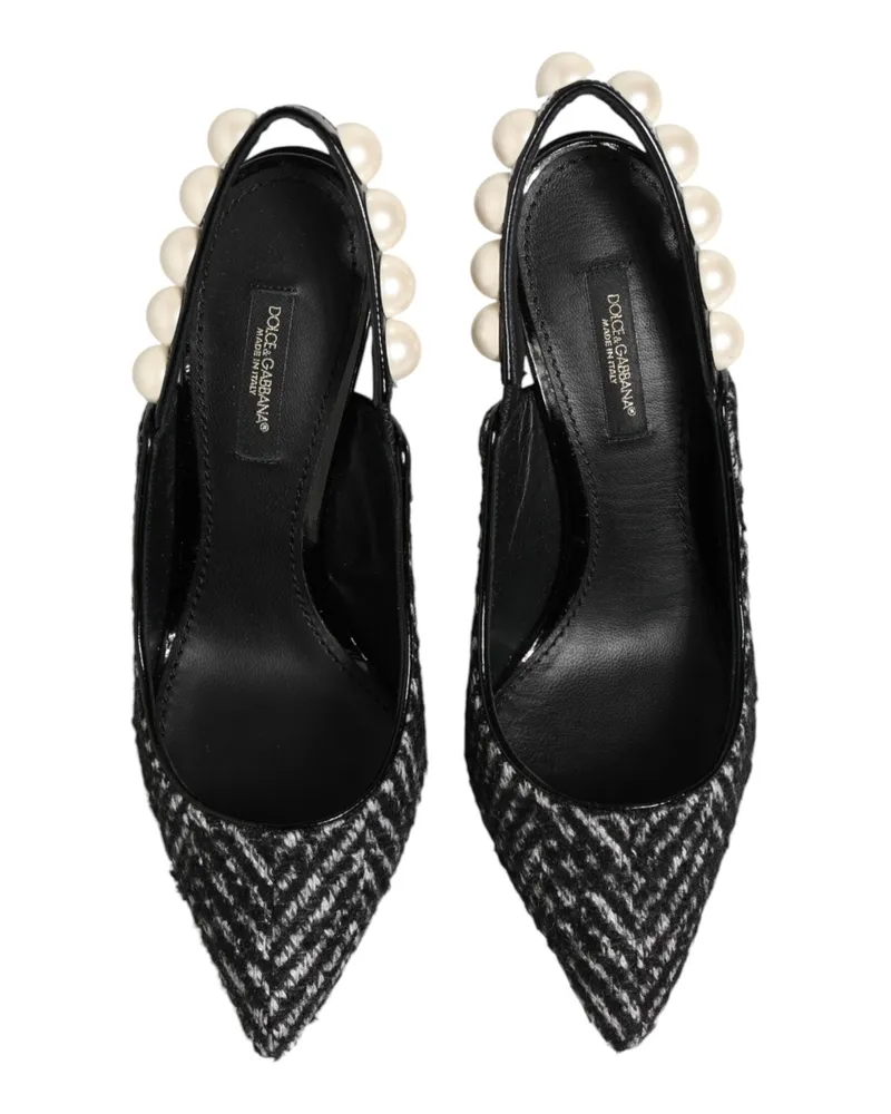 Dolce & Gabbana Women's White Black Chevron Faux Pearl Slingbacks Shoes Black-White Pl+pu+se+wl+wm+wv+36lf Black/white Black