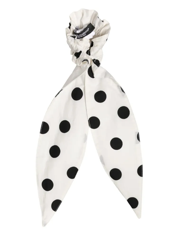 Dolce & Gabbana Women's Scrunchie White Cotton Polka Dot Scarf Tie Accessory Hair Black And Co+02+pa White
