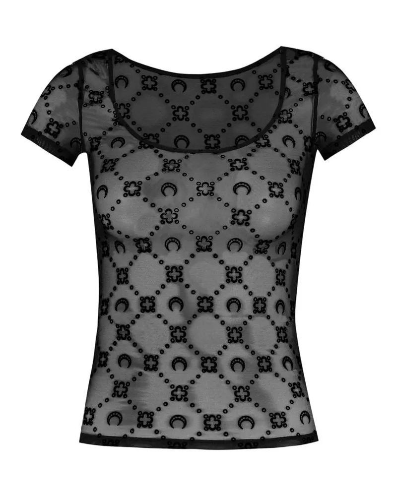Marine Serre Women Moonogram Mesh Flock Roundneck T-Shirt -  Other Black Synthetic Concept-Store Ready-To-Wear Black
