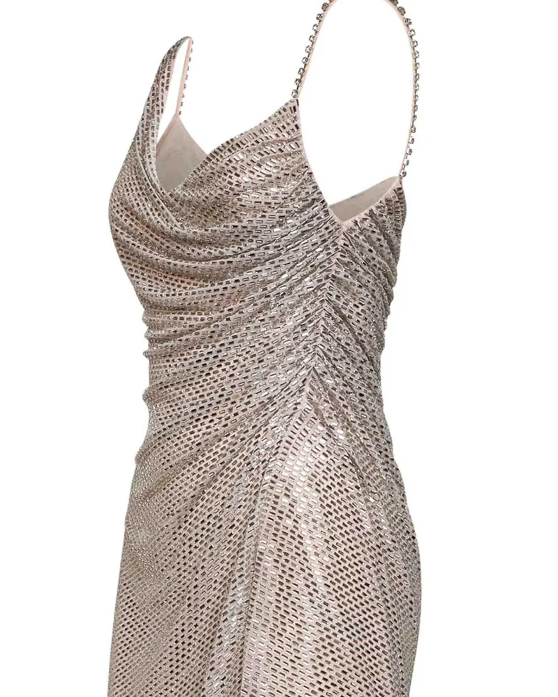 Self-Portrait Women's Mini Dress Nude Tulle Rhinestones Polyester Beige