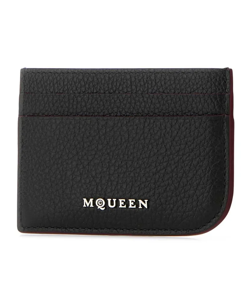 Alexander McQueen Men's Black Leather Card Holder Blacksilver Portafogli Black