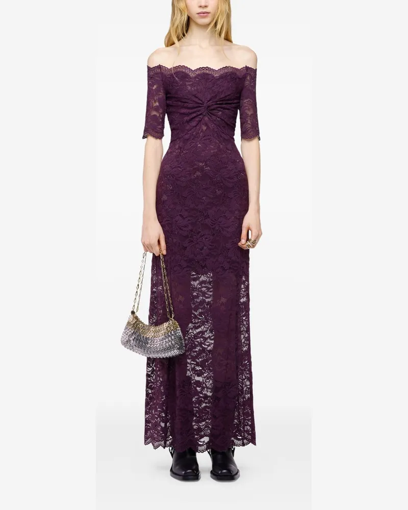 Paco Rabanne Lace Off-the-Shoulder Long Dress — Purple Purple