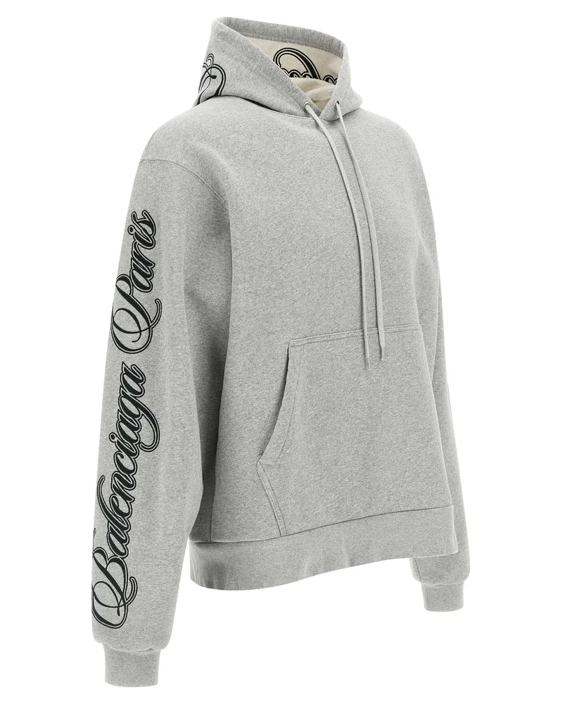 Balenciaga Cursive Embroidered Fleece Hoodie — Gray Gray
