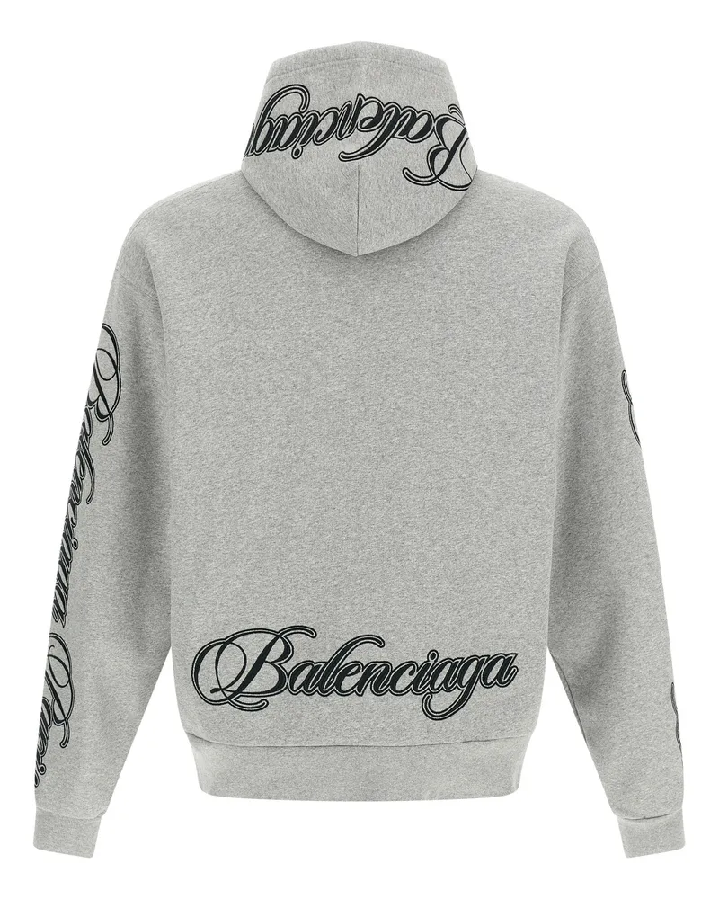 Balenciaga Cursive Embroidered Fleece Hoodie — Gray Gray