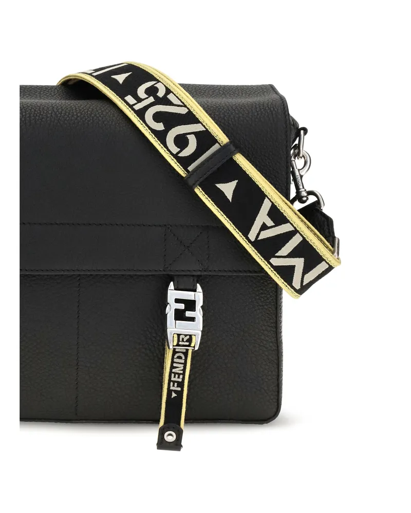 Fendi Men's Crossbody Bag Flow Mess Roman Leather Black Calf Shoulder Black