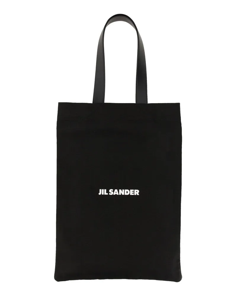 Jil Sander Men's Tote Bag With Logo Black Cotton Shoulder Black