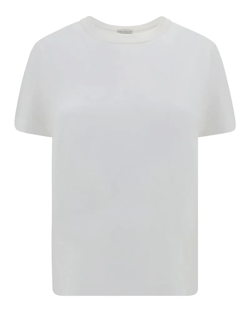 Brunello Cucinelli Women Monochrome Cotton T-Shirt Bianco T-Shirts & Jerseys White
