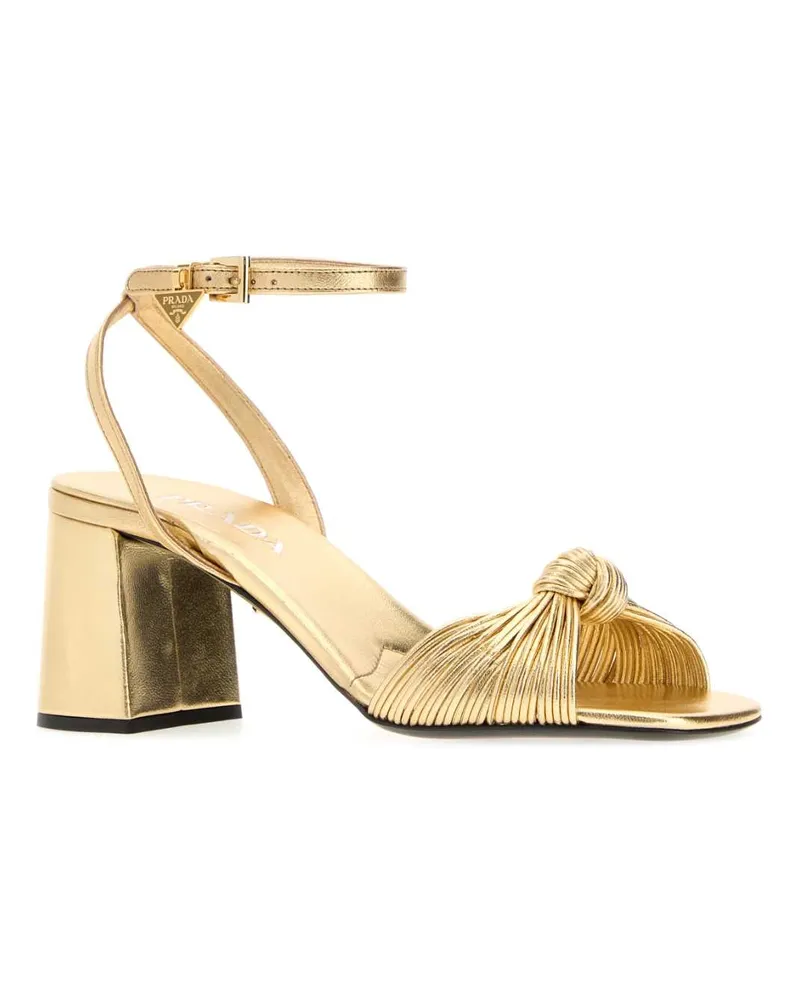 Prada Women's Gold Leather Sandals Platino Sandali Gold