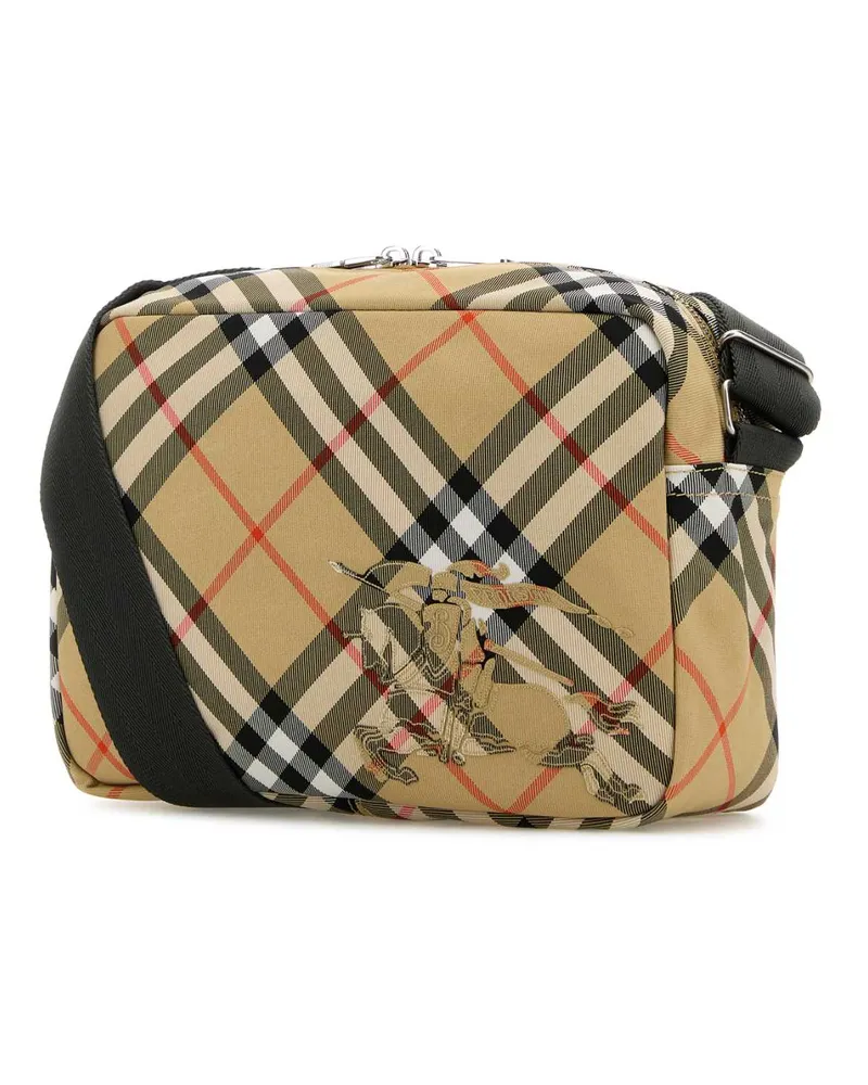 Burberry Men's Embroidered Fabric Check Crossbody Bag Sand Polyester Polyurethane Borse A Tracolla Beige