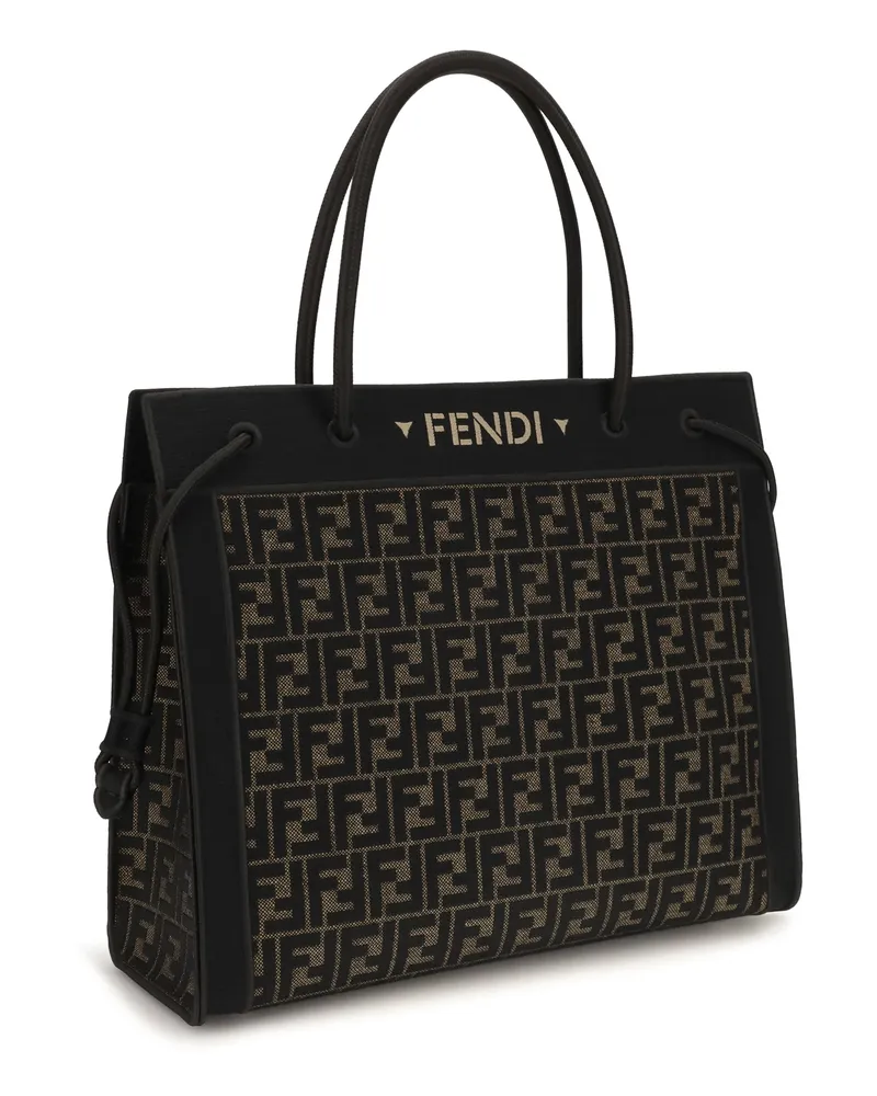 Fendi Women's Large Magic Ff Logo Shopping Bag Tabacco Moro Shoulder Black