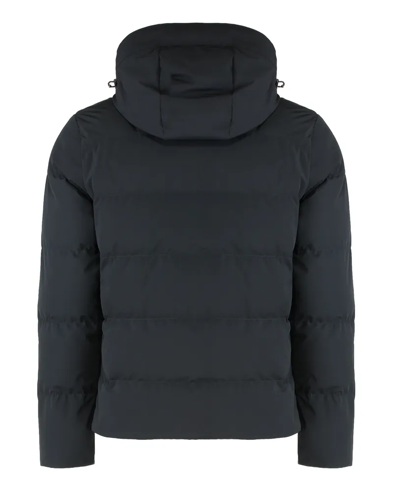 Paul & Shark Men's Hooded Short Down Jacket Black Polyester; Elastane Padded Black