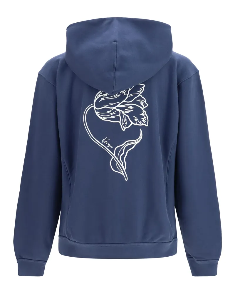 Kenzo Men's Tulip Zip Hoodie Blue Black Cotton Sweatshirts Sweater Navy
