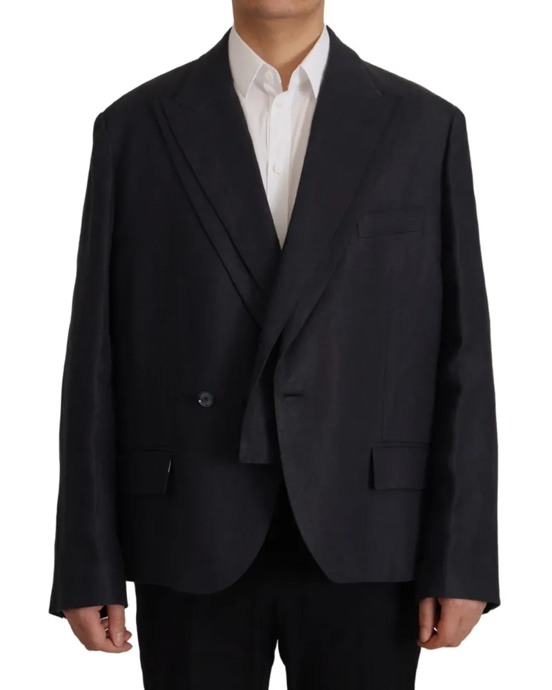 Dolce & Gabbana Linen Double-Breasted Blazer — Navy Navy