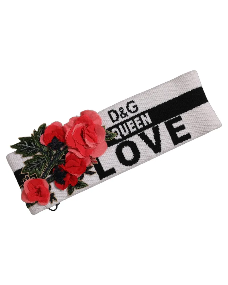 Dolce & Gabbana Women's White D&g Queen Love Floral Applique Head Band Hat Virgin Wool Elastane Nylon White