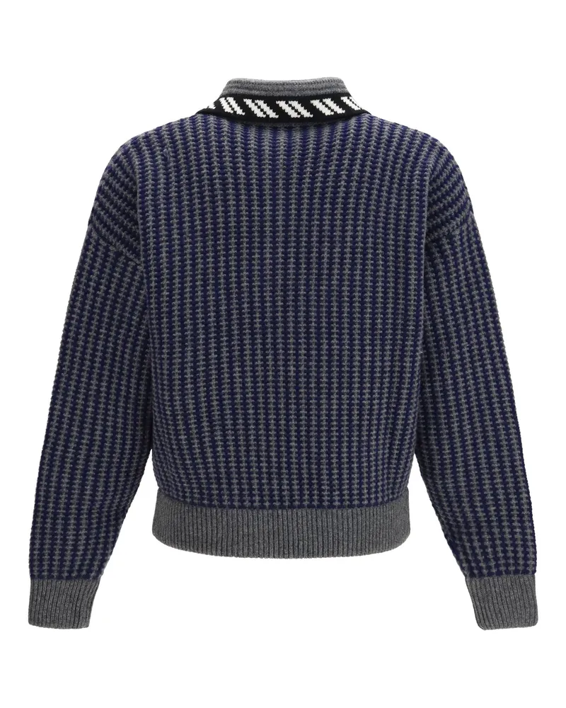 Versace Intarsia Wool Knit Cardigan — Navy Navy
