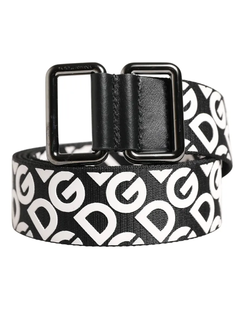 Dolce & Gabbana Men's White Black Logo Leather Metal Buckle Belt Polyester Calf Black