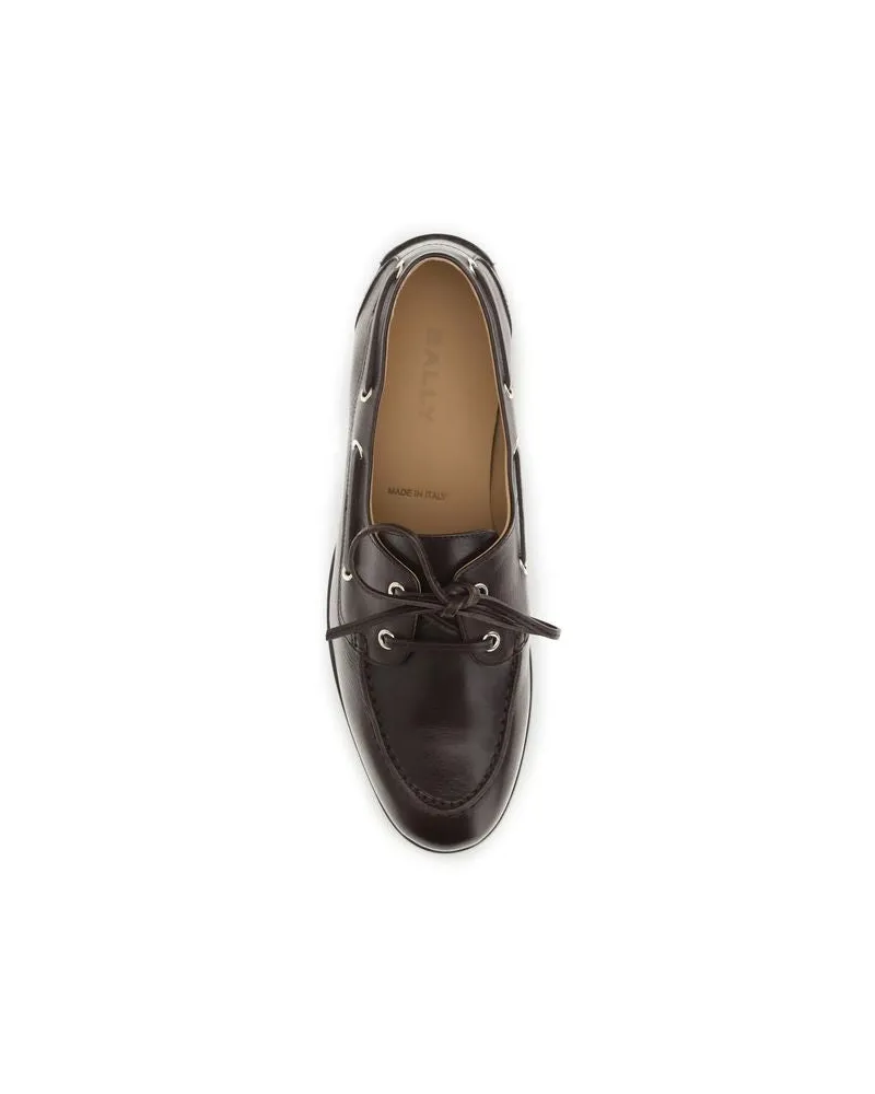 Bally Women's Brown Calf Leather Bos Taurus Slip-On Loafers Brown