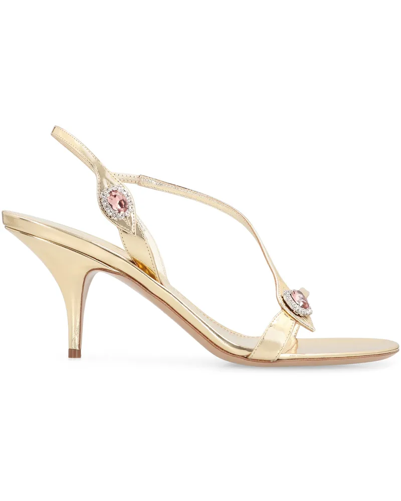 Ferragamo Crystal-Embellished Laminated Calfskin Sandal — Gold Gold