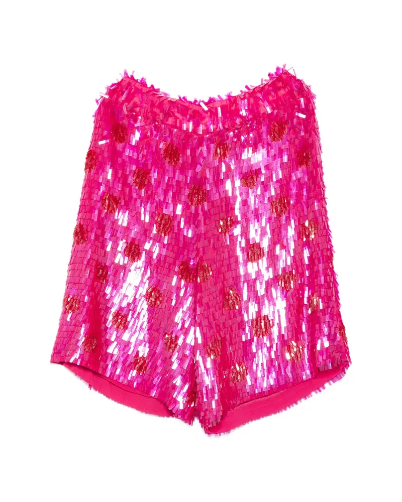 Dries van Noten Sequin-Embellished Silk Shorts — Pink Pink