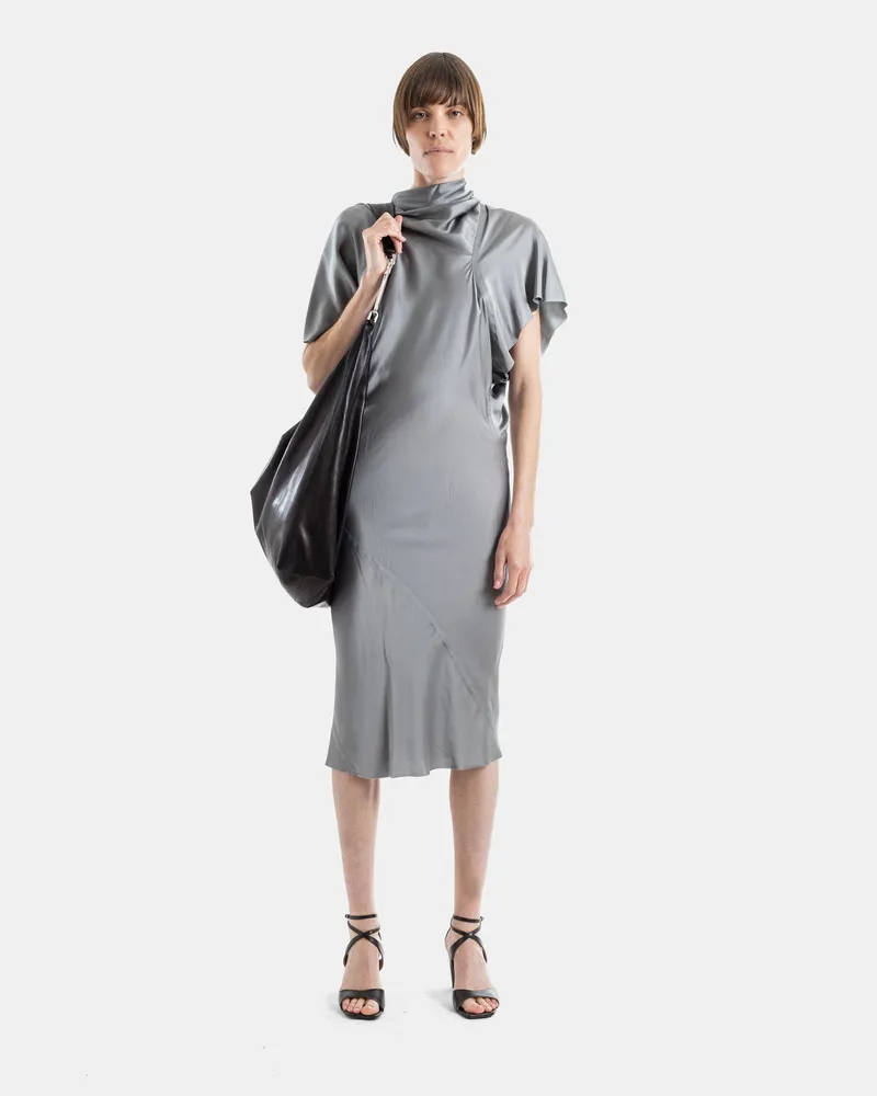 Rick Owens Women's Steel Grey Draped Satin Midi Dress Gray