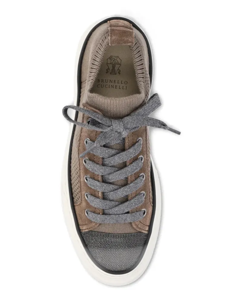 Brunello Cucinelli Women's Knitted Lace-Up Sneakers Ss26 W Brown
