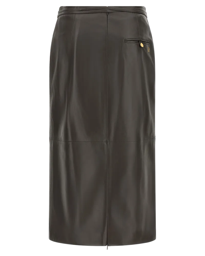 Alberta Ferretti Women's Brown Lamb Leather Midi Skirt Brown