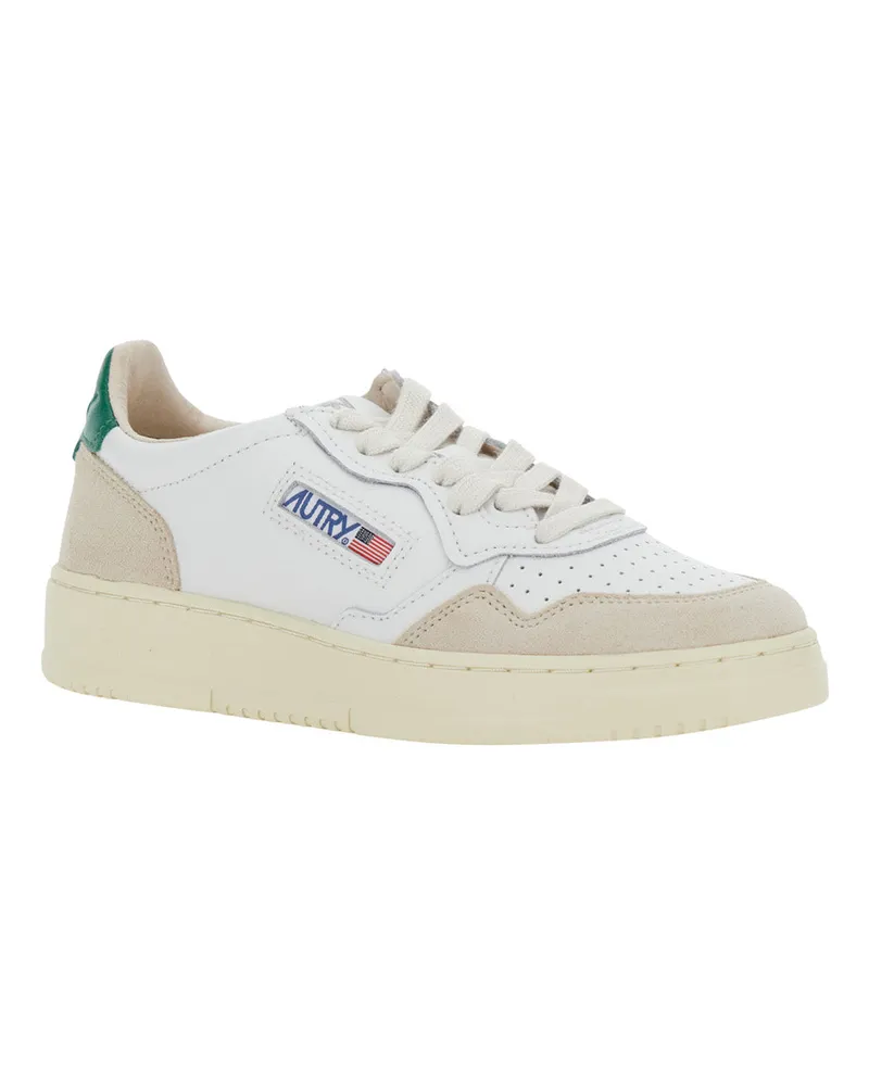 AUTRY Women's Low-Top Sneakers Medalist White Leather Green Suede Cow Trainers White