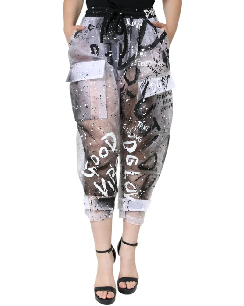 Dolce & Gabbana Women White See Through Logo Cropped Cargo Pants Nylon White
