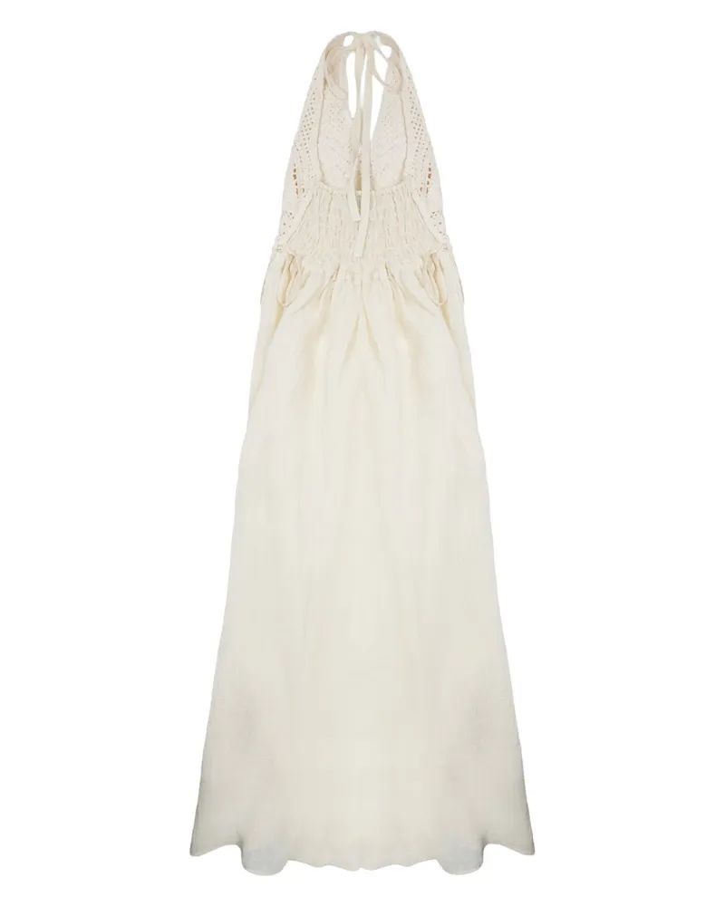120% Lino Linen with Crochet Dress — White White