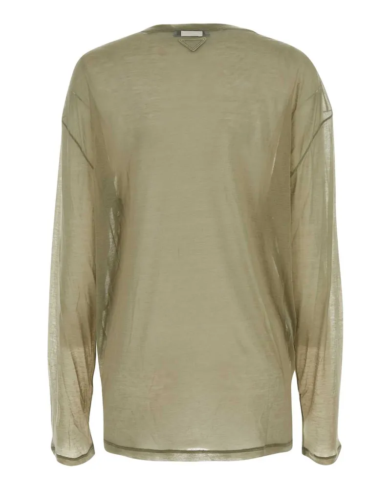 Prada Women Khaki Lyocell Blend Oversize T-Shirt Oliva Exterior: Silk T-shirts And Polos Beige